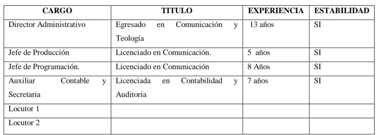 Tabla 1: Perfil Profesional