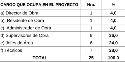 Cuadro N o  01.  Cargo Jerárquico del Proyecto. 