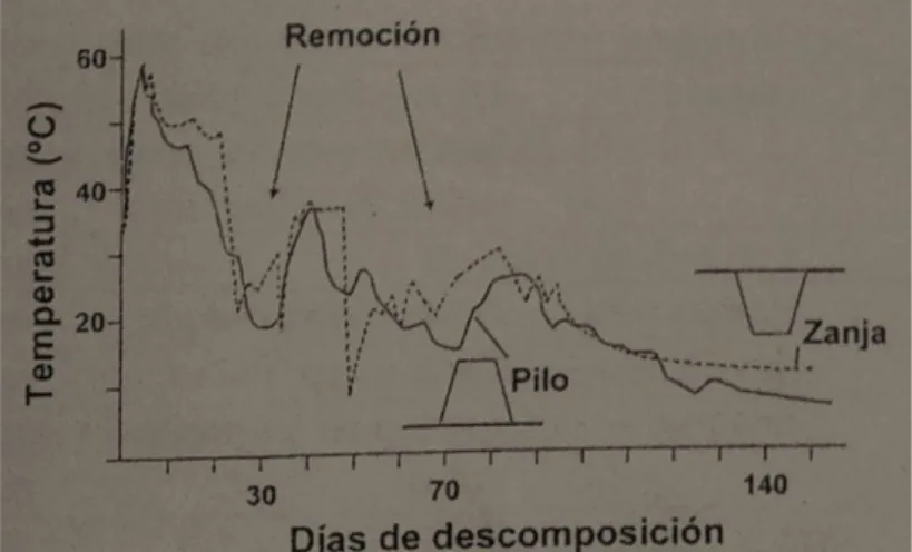 Figura 11-1   Evolución de la temperatura en compost en pilo vs zanja 