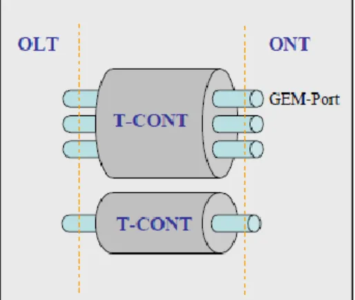 Figura II-12: Esquema de T-CONT para transporte de Datos GPON. 