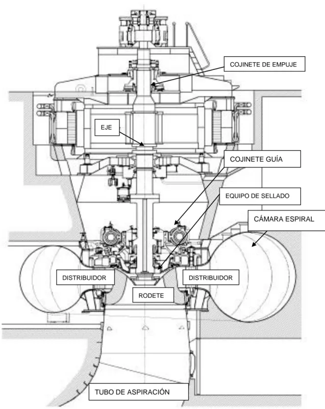 Figura 3. Elementos principales de la turbina Francis de eje vertical. 