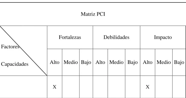 Tabla 1 Matriz PCI Perfil de Capacidad Interna