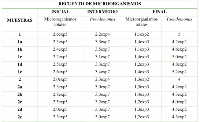 Tabla 17 - 4: Resultado de Recuento Microbiológico en cajas experimentales  RECUENTO DE MICROORGANISMOS 