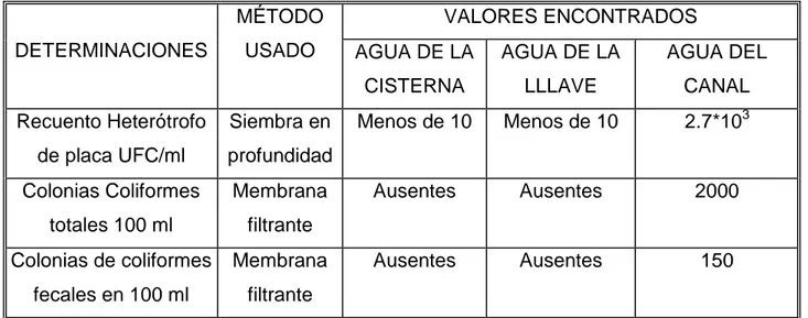 CUADRO 13: REPORTE DEL ANÁLISIS MICROBIOLÓGICO DEL AGUA  QUE SE USA EN PLANTA 