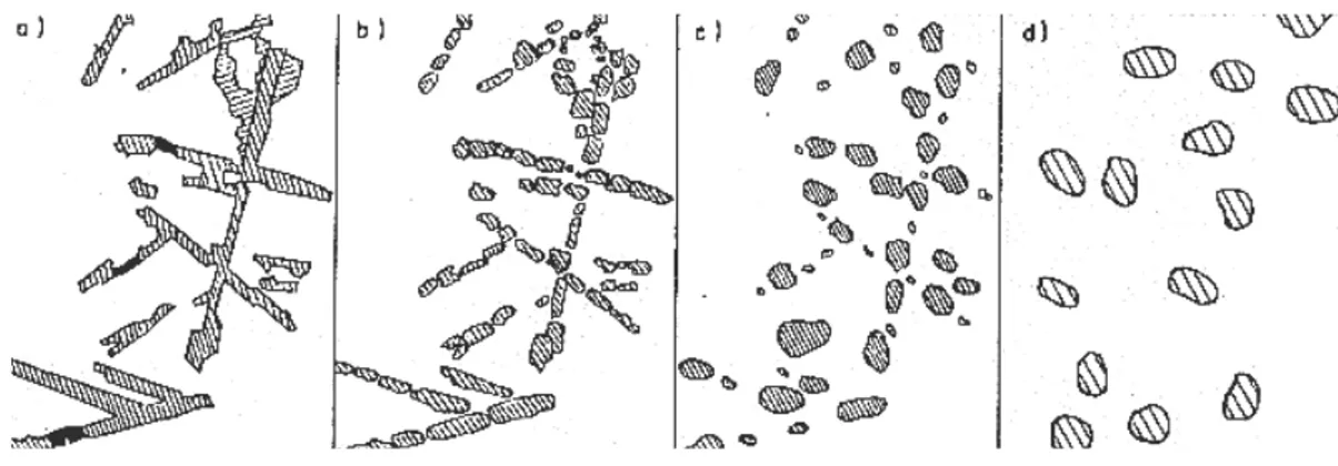Figura 4.10: Representación esquemática de la evolución experimentada por el silicio eutéctico,   durante el tratamiento térmico T6 [33] 