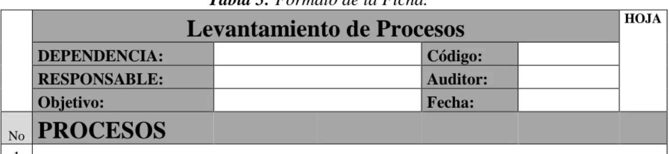 Tabla 5: Formato de la Ficha. 