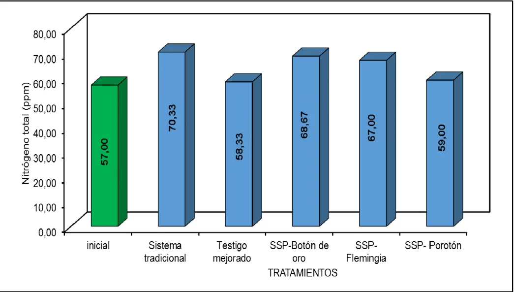 Gráfico 3.  Comportamiento del suelo en la variable, contenido de nitrógeno ppm del suelo, en la Granja Experimental de Palora  INIAP