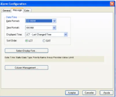 Fig. II-69 Cuadro de Diálogo para configuración de un Objeto de Alarma /Message