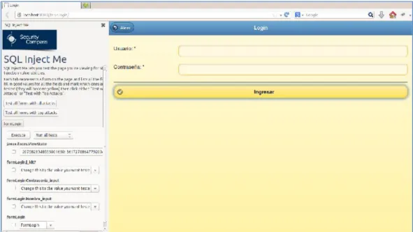 Figura II.17. Prueba en la aplicación con el plugin SQL Inject Me