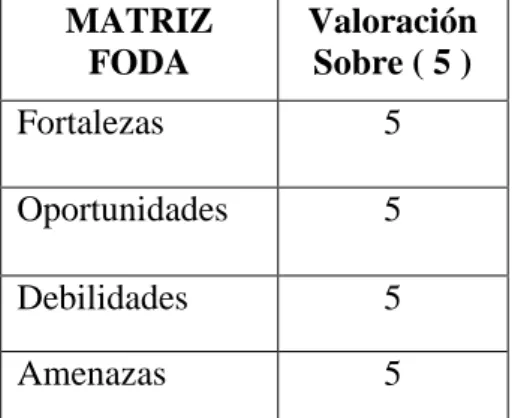 TABLA 3. 1 VALORACIÓN DE LA MATRIZ FODA 
