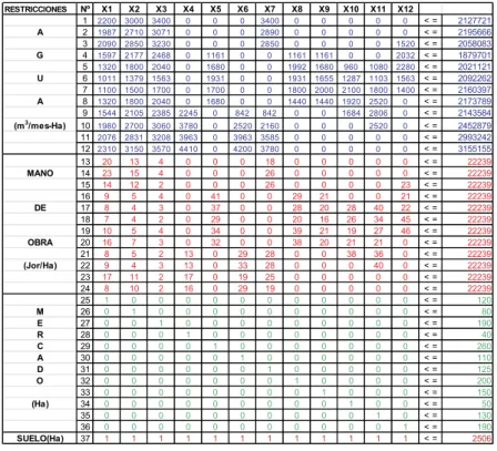 Cuadro 3.5: Tabla de Restricciones