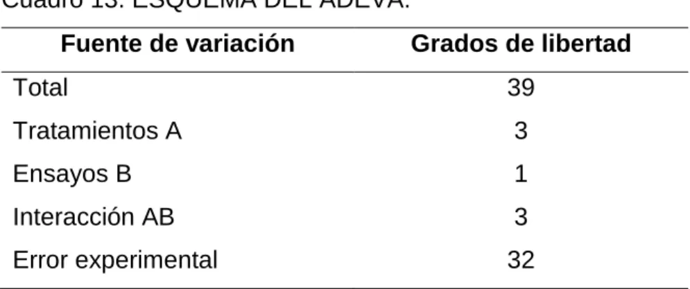 Cuadro 13. ESQUEMA DEL ADEVA. 