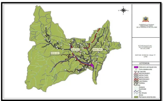 Gráfico Nº 5: Mapa de la parroquia con las vías de la parroquia  Columbe 