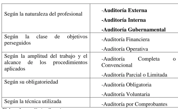 Tabla 2. Clasificación de la Auditoría 