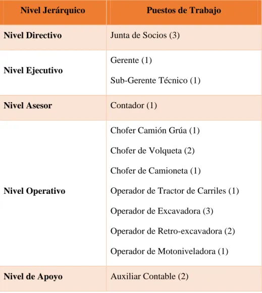 Cuadro de Puestos de Trabajo por Nivel  