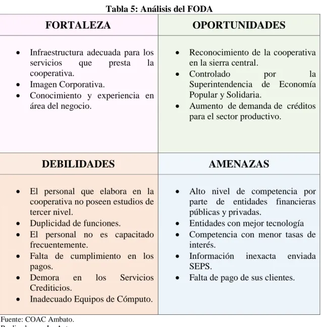 Tabla 5: Análisis del FODA 