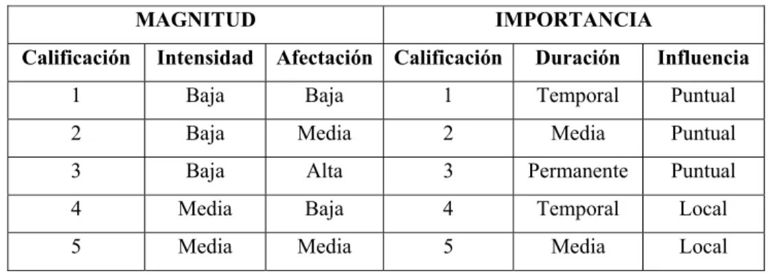 Tabla 17. Valoración  Magnitud e Importancia para la Matriz Causa – Efecto de Leopold