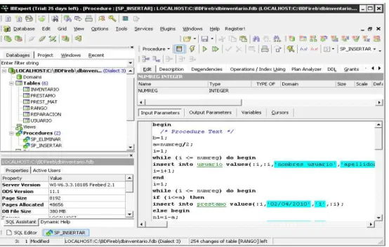 Figura III.20 Implementación de las operaciones en Firebird 