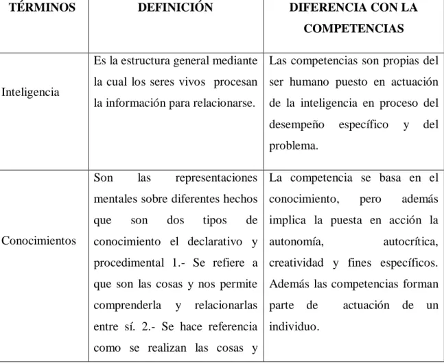 Tabla  N°   1 Términos más relevantes de la competencia 