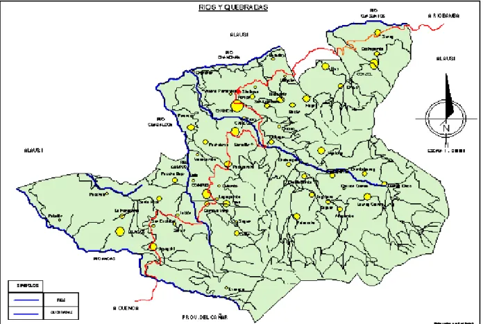 Gráfico N° 3.  Mapa de los ríos y quebradas pertenecientes al cantón Chunchi. 