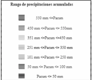 Figura 5. Rango de precipitaciones acumuladas a 30 días. 