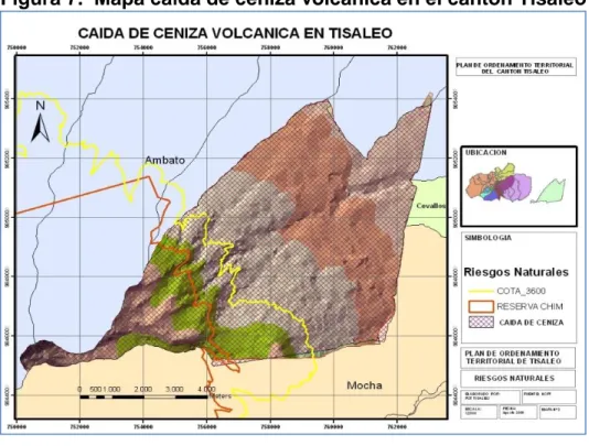 Figura 7.  Mapa caída de ceniza volcánica en el cantón Tisaleo
