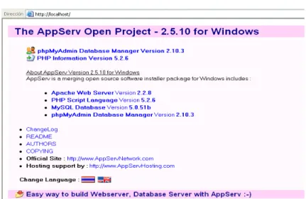 Figura III-19: Pantalla de inicio de la herramienta AppServer a través de  http://localhost/ 