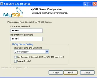 Figura III-32: Configuración de password para usuario root del servidor MySQL 