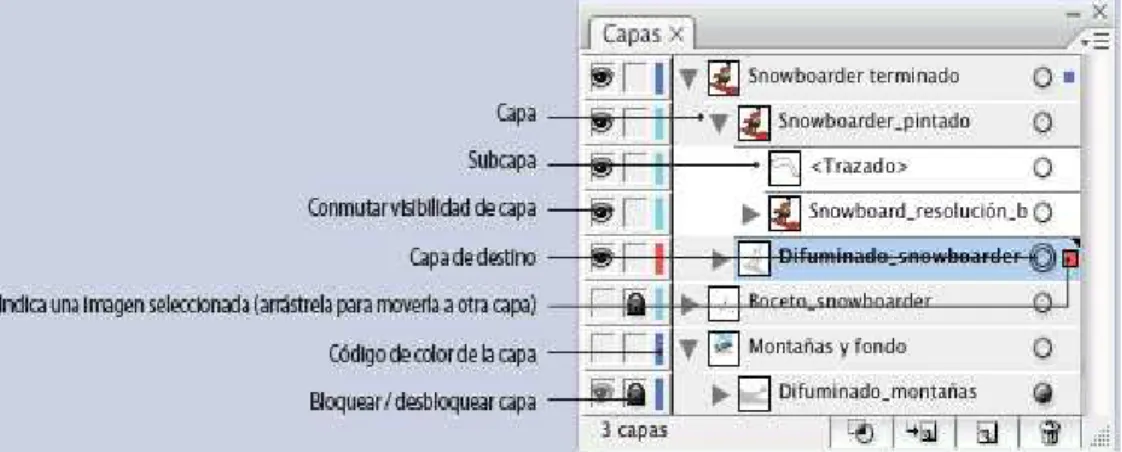Figura II.2: Uso de capas en Adobe Illustrator CS3 