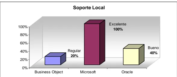 Figura III.30  Soporte Local de las herramientas BusinessObjects, Servicios BI de SQL Server 2005 y  Oracle Business Intelligence