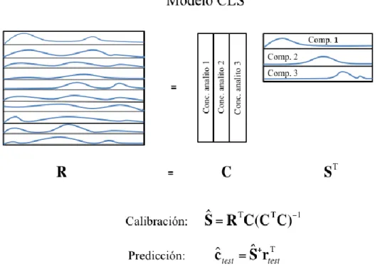 Figura 1.2. Representación en bloques del modelo de calibración multivariada CLS. 