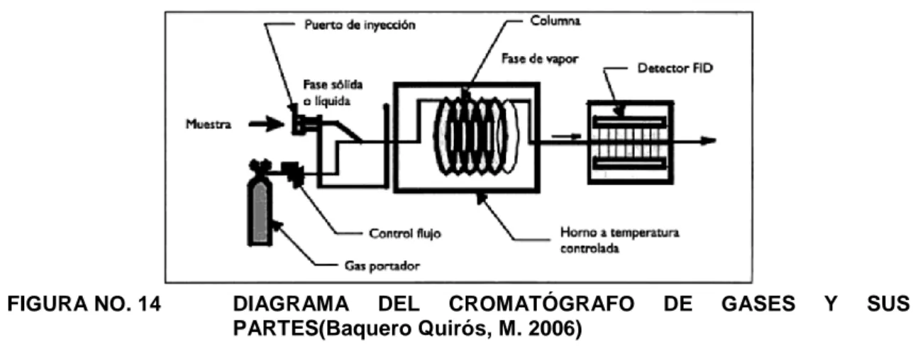 FIGURA NO. 14   DIAGRAMA  DEL  CROMATÓGRAFO  DE  GASES  Y  SUS  PARTES(Baquero Quirós, M