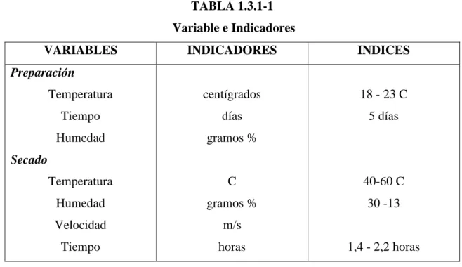 TABLA 1.3.1-1   Variable e Indicadores 