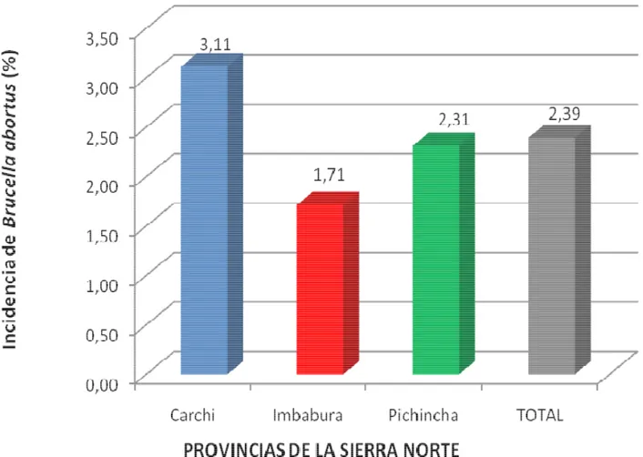Gráfico 1.  Incidencia de Brucella abortus, en bovinos de las provincias de la Sierra Norte del Ecuador durante el año 2006.
