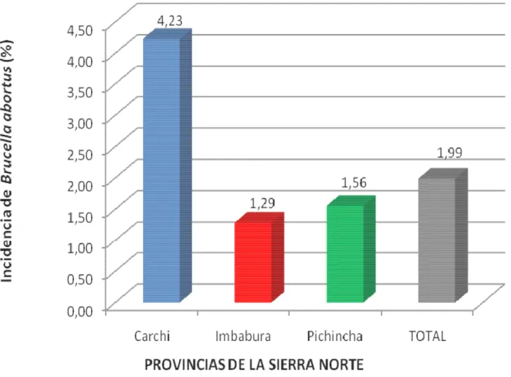 Gráfico 2.  Incidencia de Brucella abortus, en bovinos de las provincias de la Sierra Norte del Ecuador durante el año 2007.