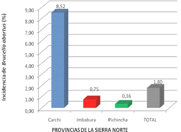 Gráfico 4.  Incidencia de Brucella abortus, en bovinos de las provincias de la Sierra Norte del Ecuador durante el año 2009.