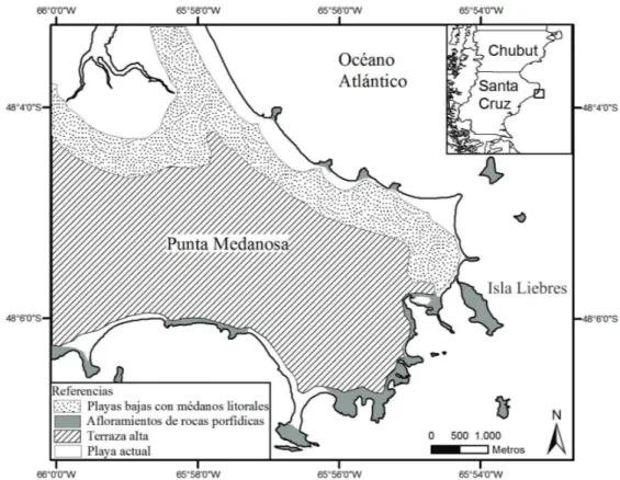 Figura 2. Mapa que representa las unidades del paisaje reconocidas en la Punta Medanosa