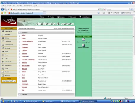 Figura 5: Visualización de los contactos de un curso. 