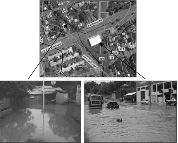 Figura 7. a) Entubamiento av. Las Américas. b) y c) Inundaciones registradas el 1-dic-12