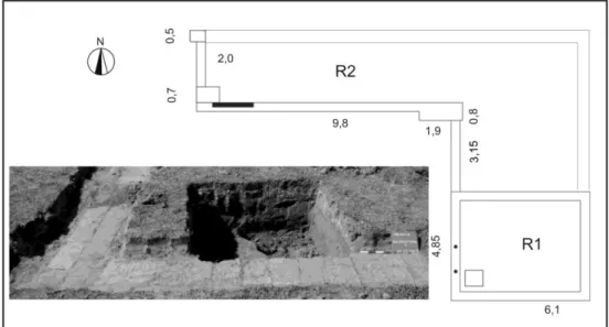 Figura 3. Plano de los recintos R1 y R2 hallados por las exploraciones geofísicas. Foto R1
