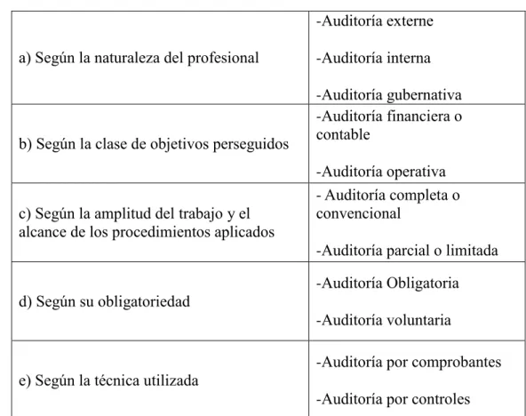 Tabla 1: Clasificación de la Auditoría 