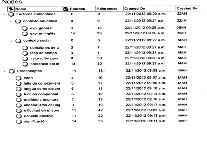 Figura 1: Representación del proceso de codificación con el programa QSR Nvivo. 