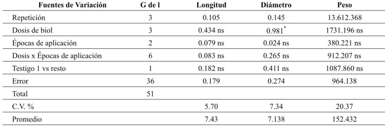Cuadro 5.- Valores promedios de longitud de bulbo  Dosis de aplicación 