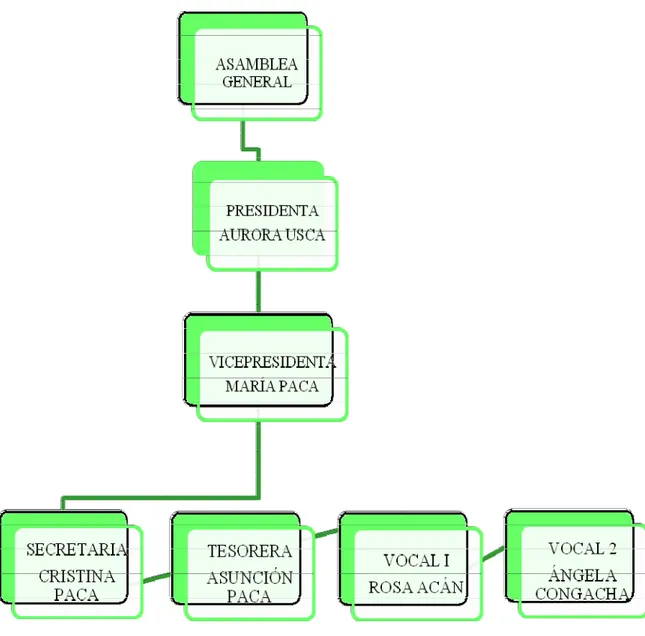 Figura N° 1: Estructura administrativa y política de la asociación de  Elaborado por: Marcela Valdivieso