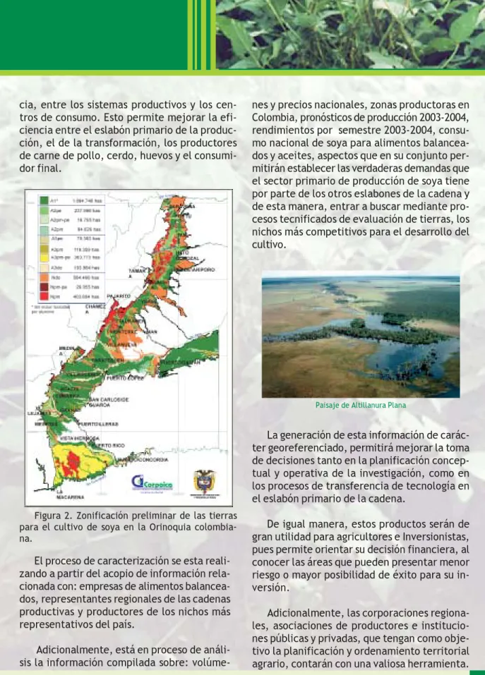 Figura 2. Zonificación preliminar de las tierras para el cultivo de soya en la Orinoquia  colombia-na.