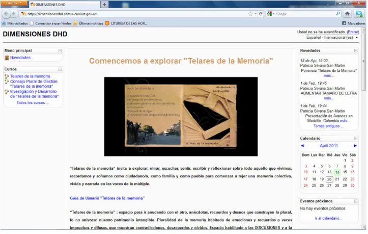 Figura 2. Portal “Telares de la Memoria” (Moodle). 