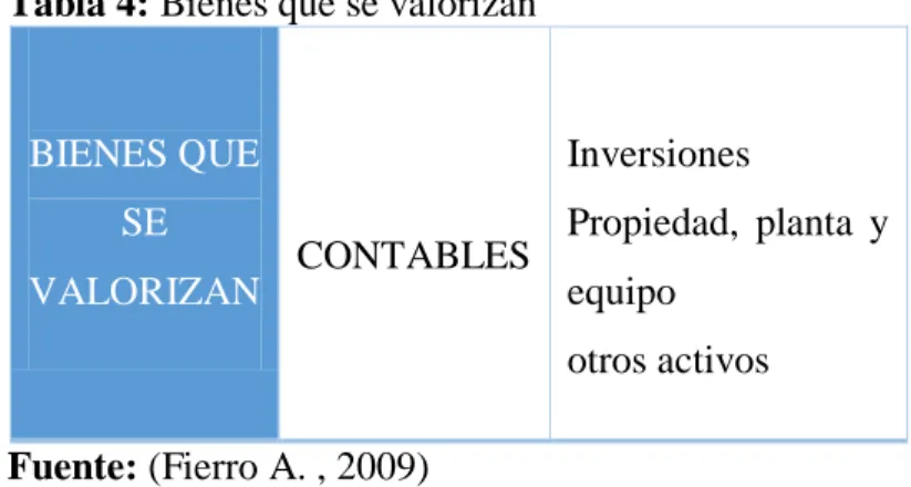 Tabla 4: Bienes que se valorizan 