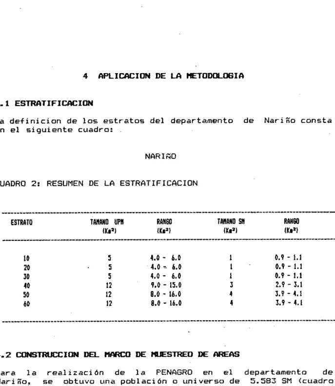 CUADRO 2: RESUMEN DE LA ESTRATIFICACION