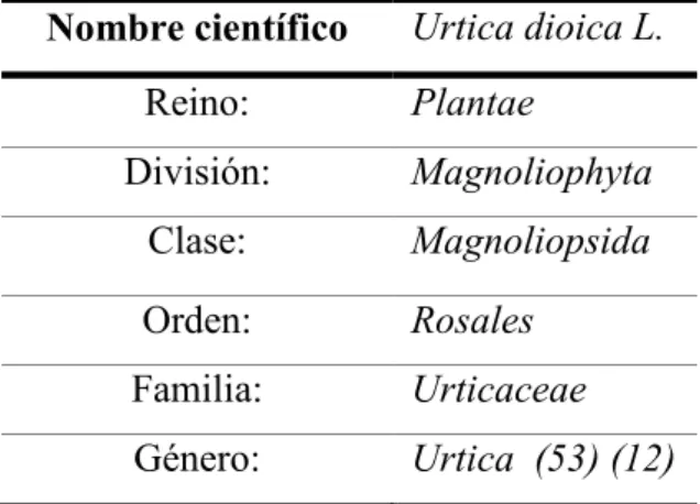 TABLA No. 2 TAXONOMÍA DE ORTIGA 