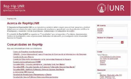 Figura 1. Página de inicio del repositorio institucional RepHipUNR https://rephip.unr.edu.ar/